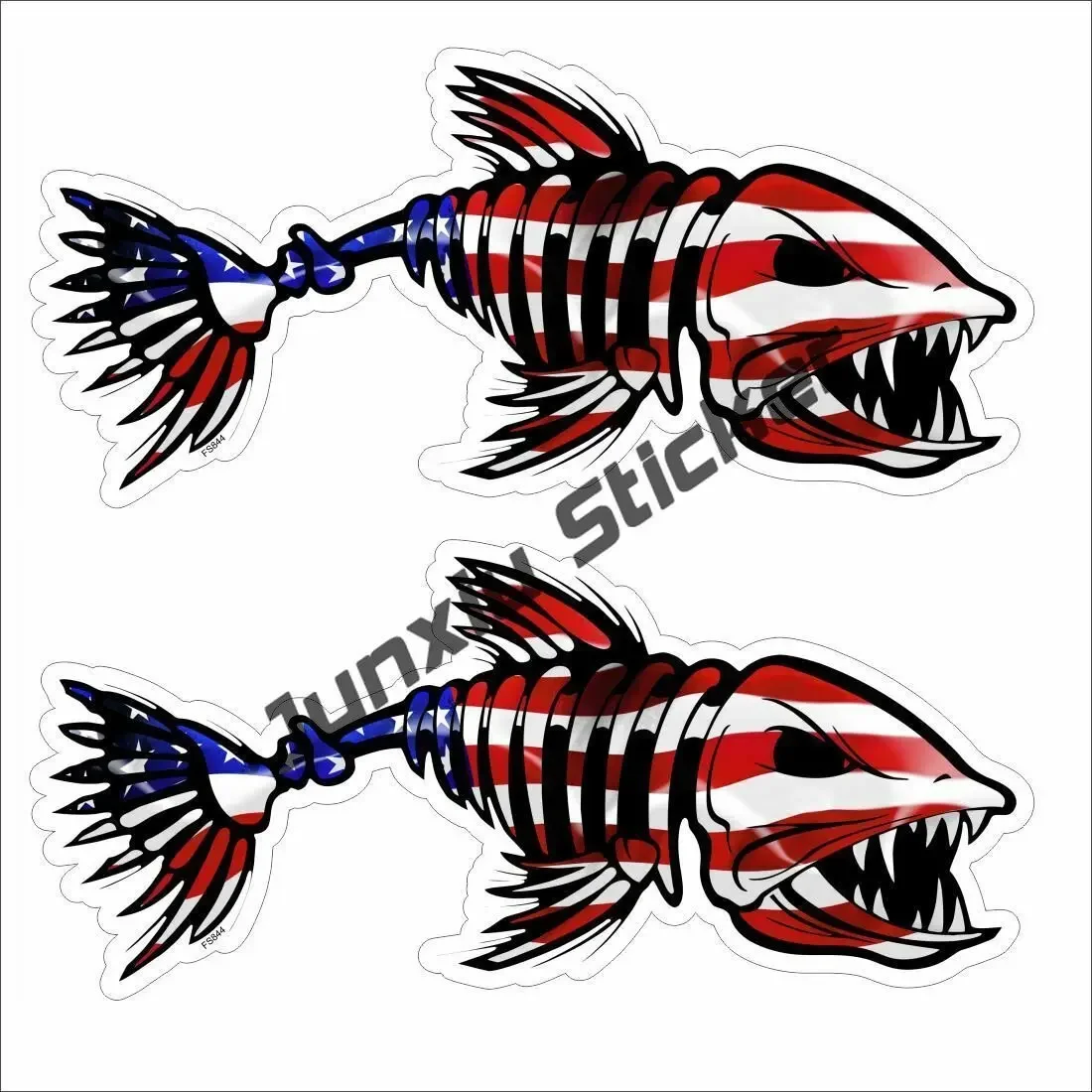 American Fishbone Flag Decal USA Flag Fishbone Skeleton Vinyl Decals Stickers Kayak Fishing Boat Vehicle Accessories Stickers