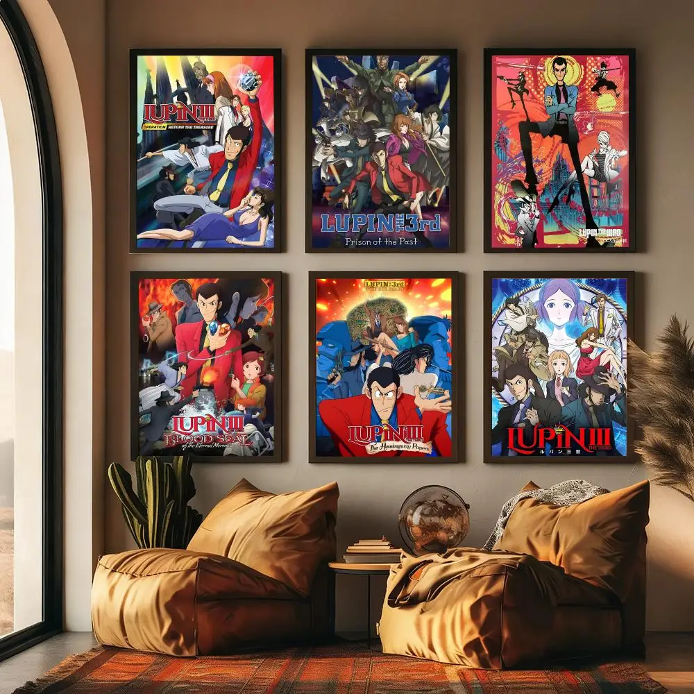 Anime L-lupin the Third Painting Calligraphy High-Quality Cotton Canvas Poster Wall Art for Living Room Coffee House Decor