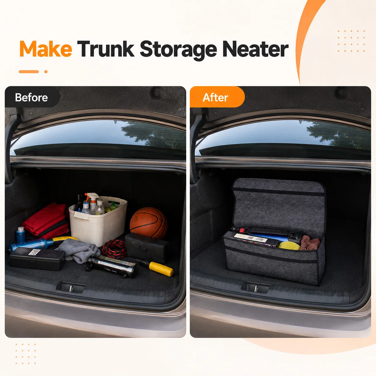 YONGRUN Automotive Felt Storage Organizer Box Foldable Car Trunk Cargo Container for Tools Cleaning Supplies SUV SedanTravel Use