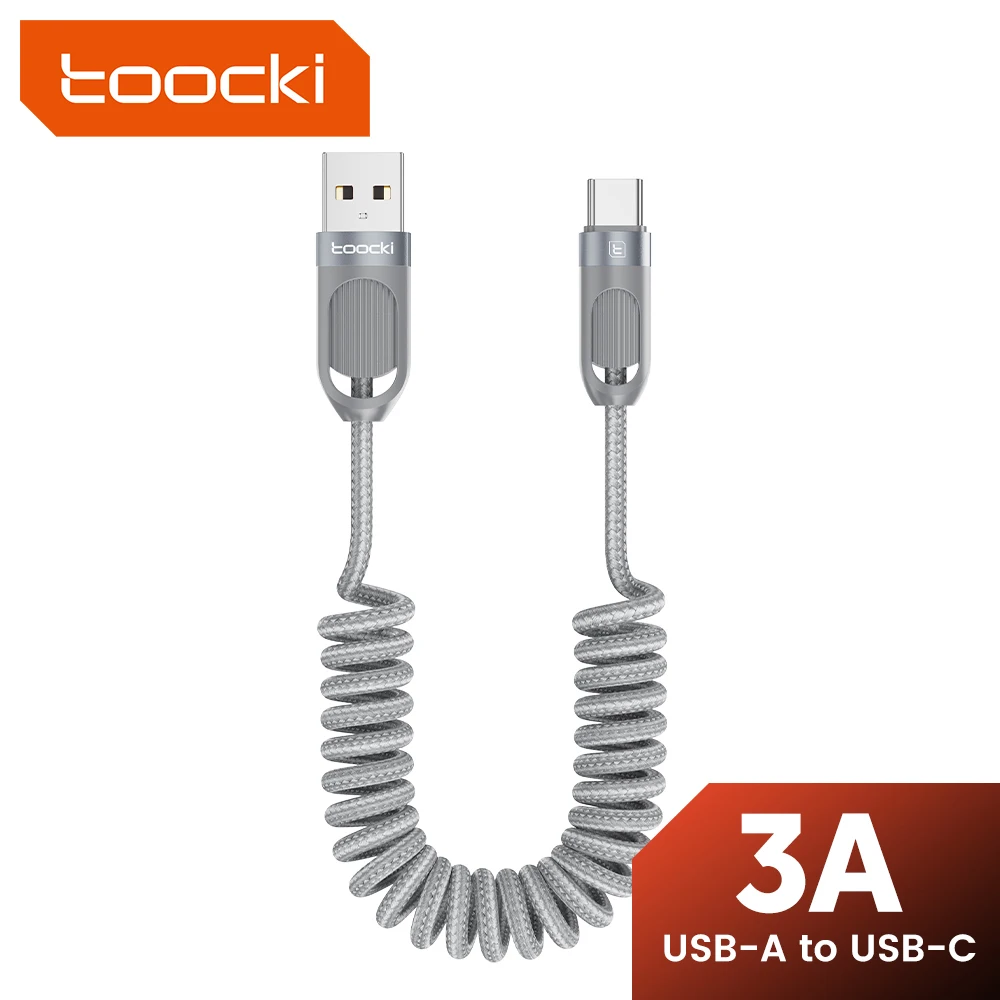 Toocki USB سيارة الربيع نوع C كابل آيفون 17 16 برو شاومي سامسونج 1.5 متر 3A شحن سريع شاحن USB C سلك البيانات للكمبيوتر اللوحي #2