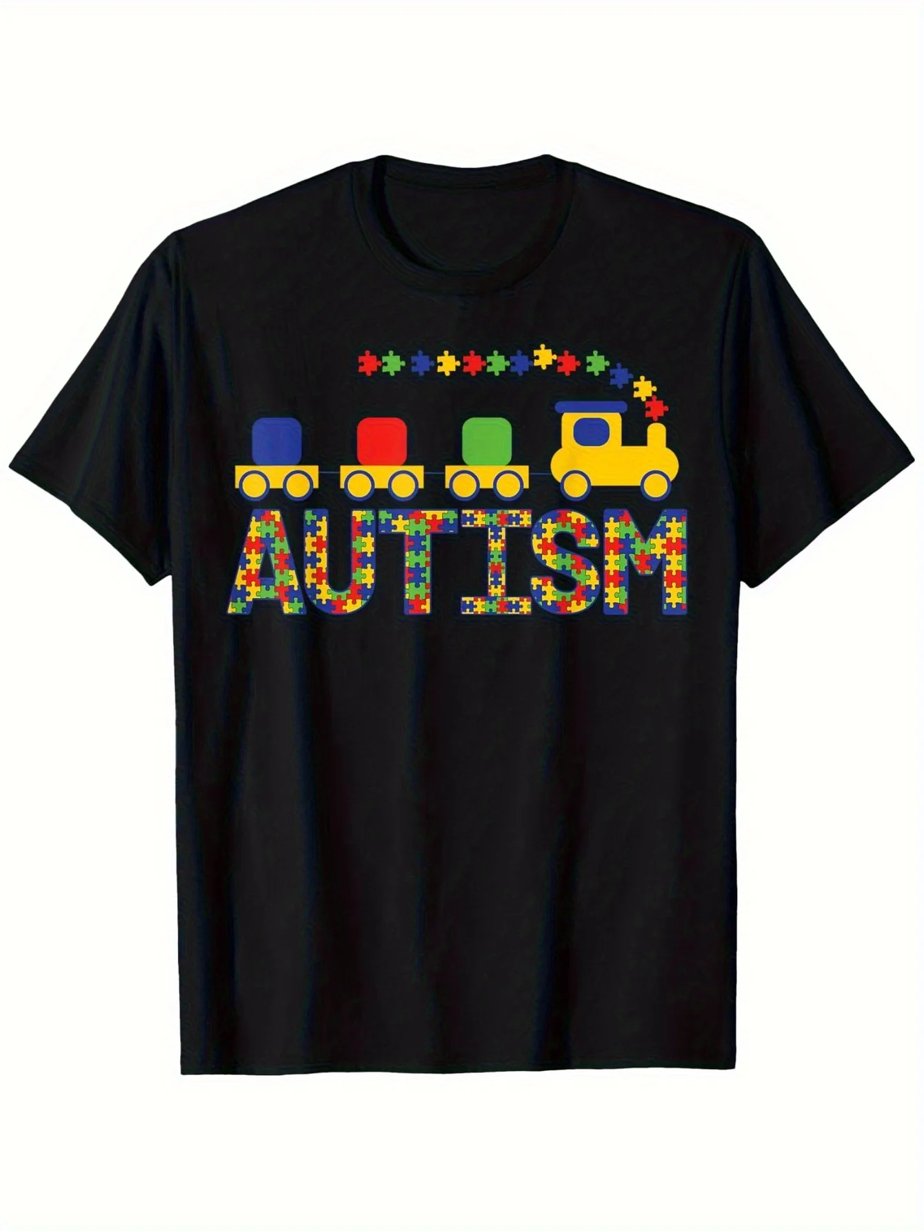 T-shirt pour homme avec un motif puzzle imprimé aux couleurs vives représentant la sensibilisation à l'autisme - Doux et respirant avec un col rond