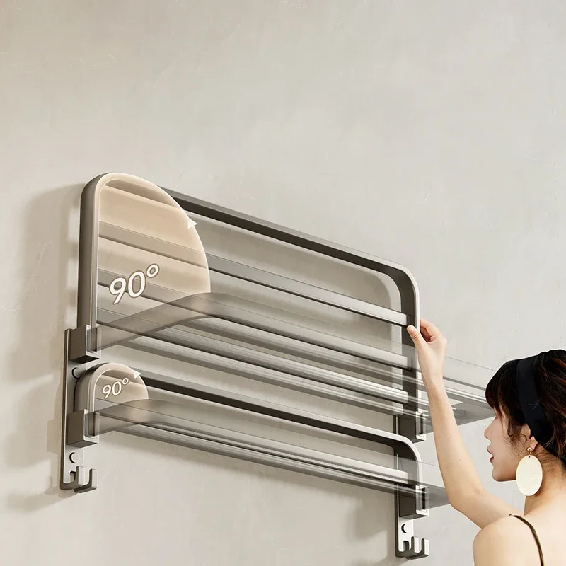 Imagem -04 - Movable Wall-mounted Folding Bath Towel Holder com Gancho Chuveiro Rack Cabide de Alumínio Trilho Acessórios do Banheiro