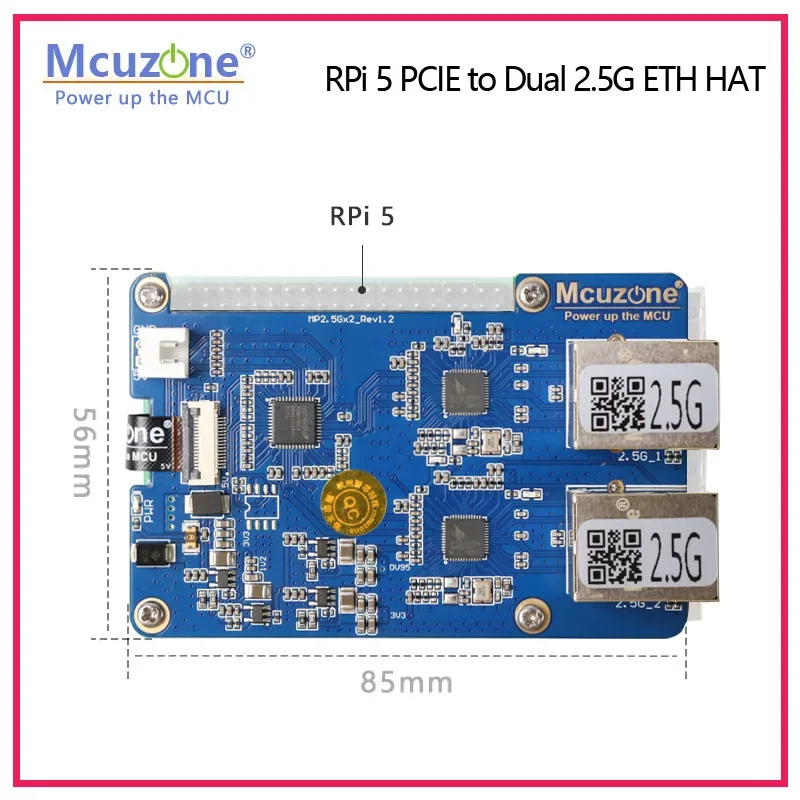 Modelo: MP2.5GD, Rasbperry Pi5 PCIE a Dual 2,5G Ethernet HAT,RTL8125, compatible con RPi OS,openwrt y Ubuntu