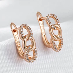 Wbmqda Trendy Chain Zircon Earrings For Women 585 Rose Gold Color With White Natural Zircon High Quality Daily Fine Jewelry