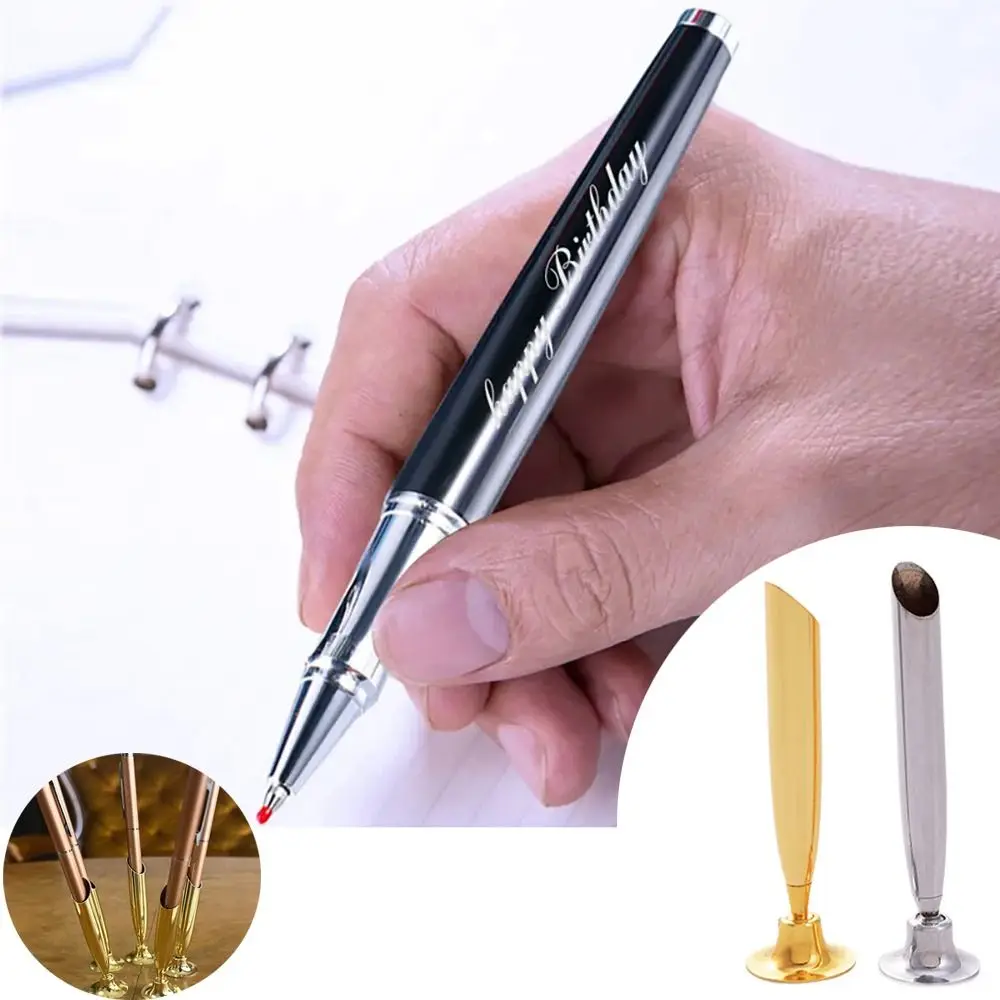 

Stationery Fixed Gel Pen Holder Rotating Gold/Silver Form Filling Stand Metal Signature Pen Base Table Bank Hotel Counter