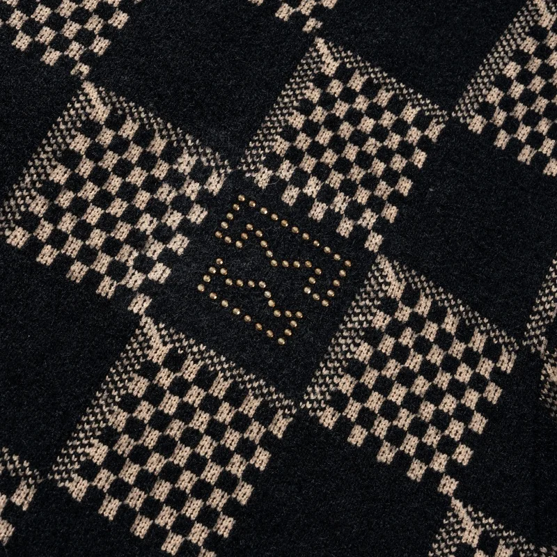 Men's Crystal Short Velvet Anti-Pilling Knit Sweater Checkerboard Jacquard Crewneck Pullover Long Sleeve Warm Soft Autumn Winter