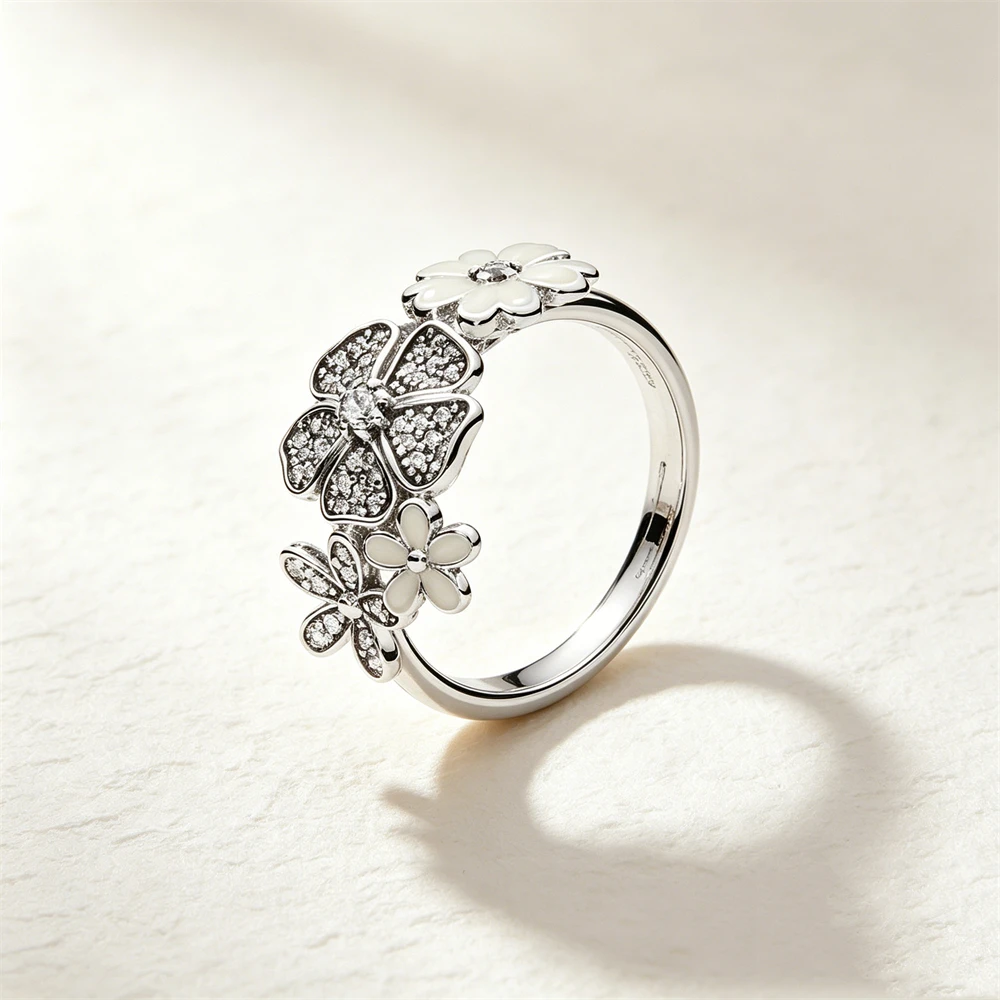 S925 Silver Shining Love Colored Zircon Couple Ring Suitable for Wedding Parties DIY Charm Women's Boutique Jewelry Gifts