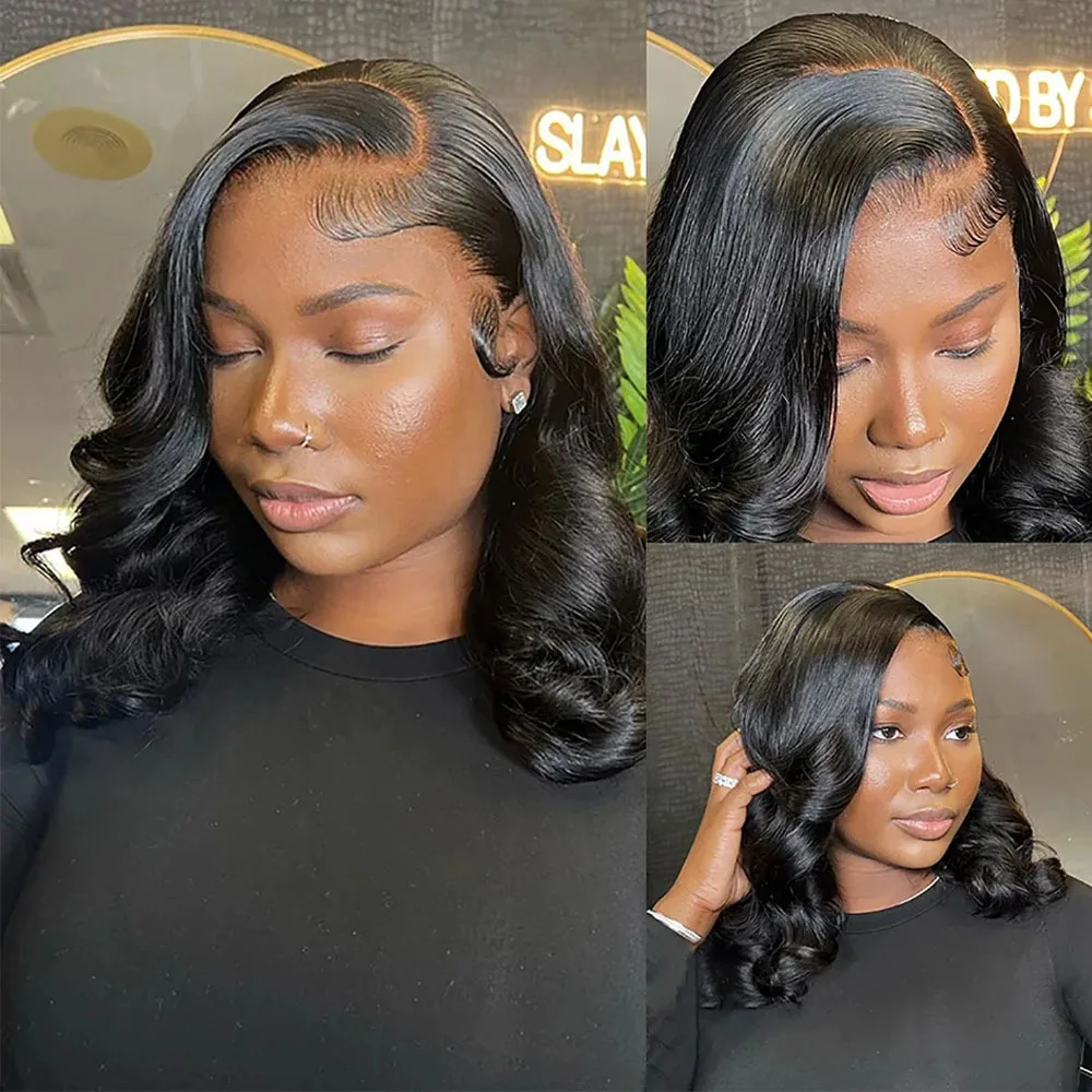Brazilian Body Wave Bob Wig Lace Frontal Wig Human Hair Natural Hairline Short Wavy 13x4 Front Wig Preplucked Remy Hair