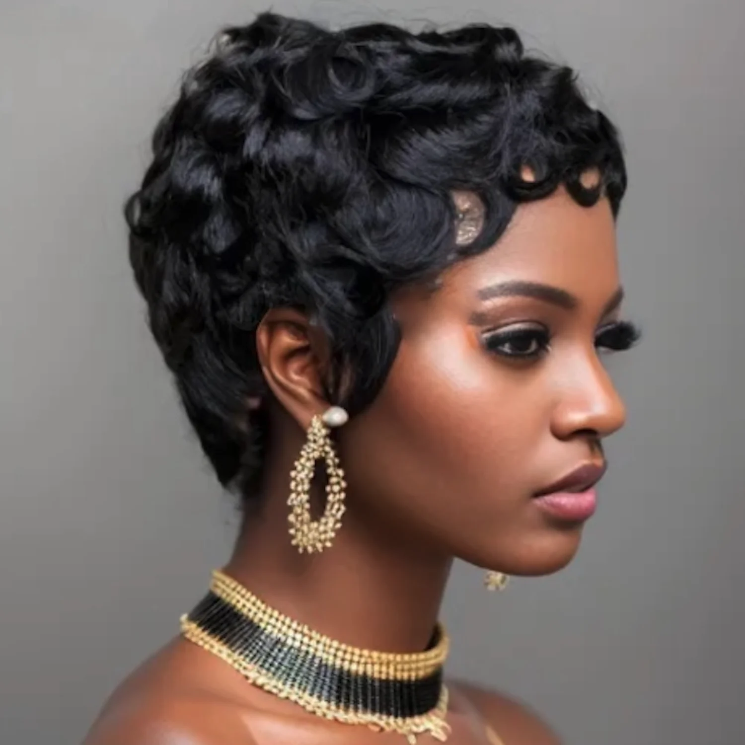 Perruque Bob Synthétique Courte et Lisse avec Frange pour Femme Noire, Cheveux Bouclés, Coupe Pixie, Vague d'Eau, Bon Marché, Machine Complète