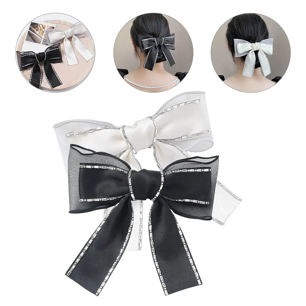 

2Pcs Bow Hairpin for Women Girls Fabric Hair Clip with Rhinestone Decoration Shiny Bowknot Hair Accessory for Wedding Party Prom