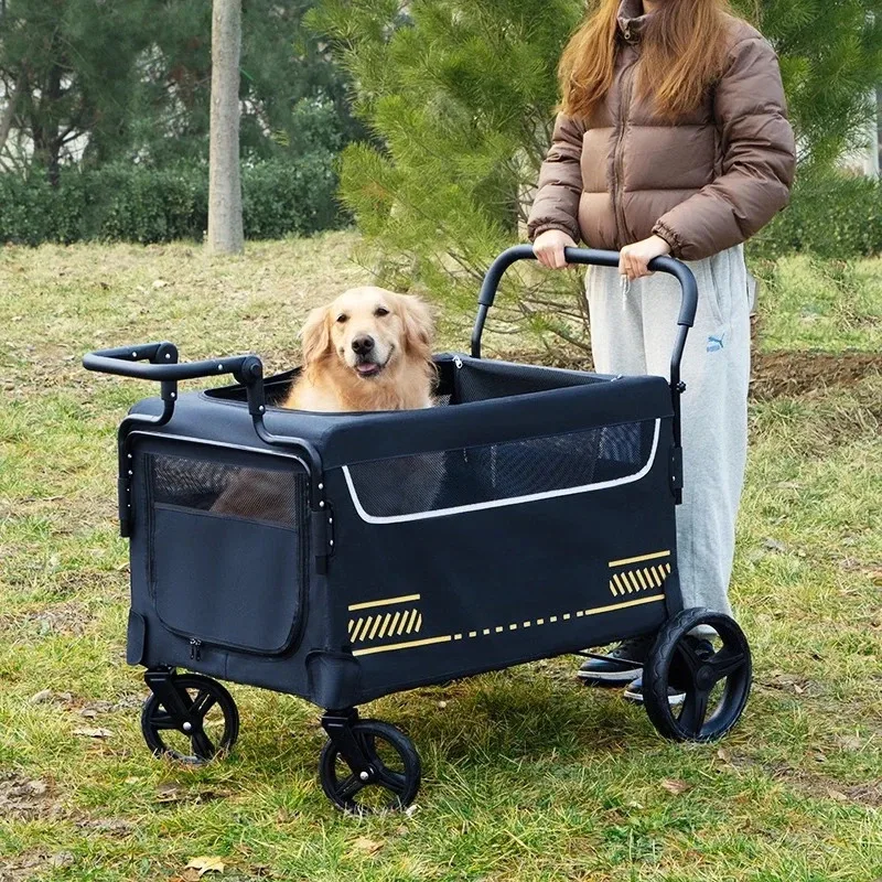 Foldable Strollers, 4 Wheels Travel Cer, Large Dogs Pet Cart