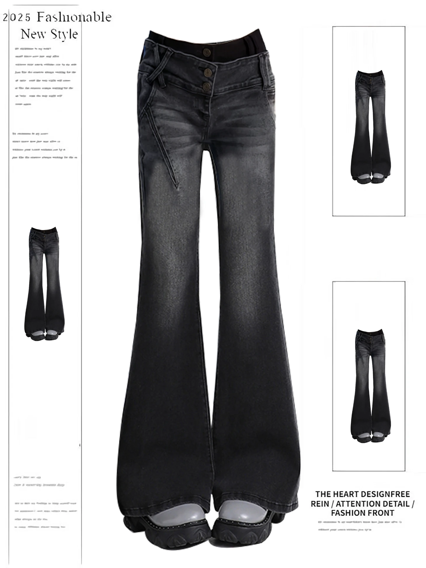 Women's Black Gothic Y2k Baggy Jeans Japanese 2000s Style Grunge Emo Flare Jean Pants Vintage Harajuku Oversize Denim Trousers