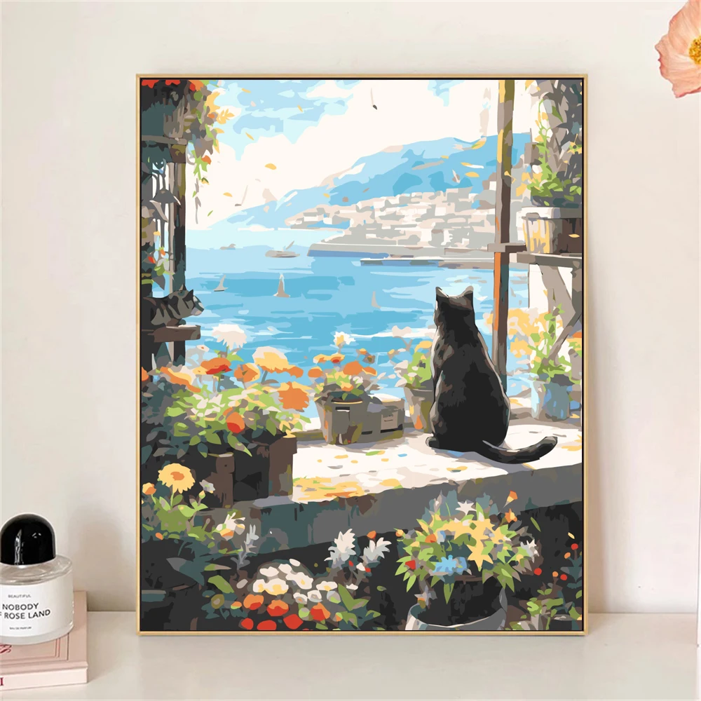 Paint by Numbers For Adult Kit Cat On The Windowsill DIY Dropshipping acrylic Oil Painting Canvas by Number Home Decor