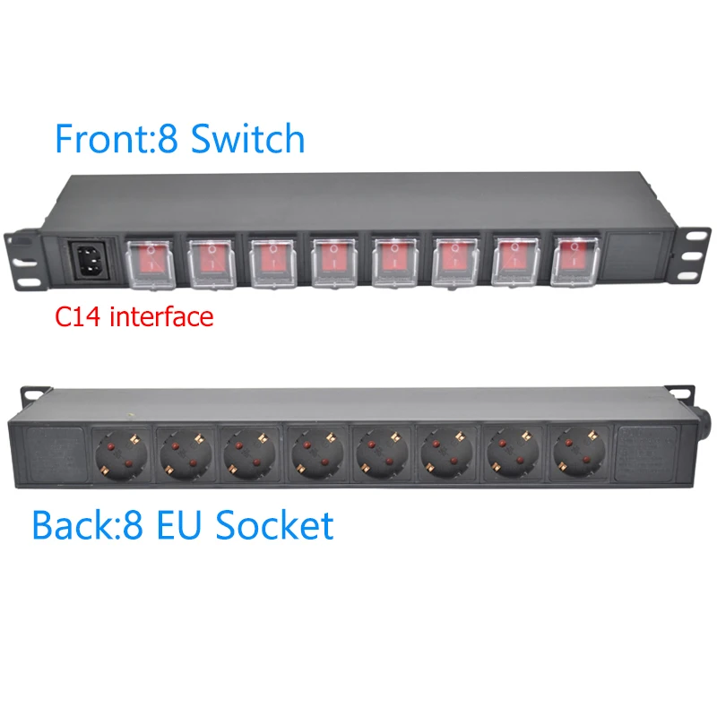 

PDU Cabinet Sockets Power Strip C14 interface Power Distribution Unit Independent Switch Front 8 switch, rear 8-socket output