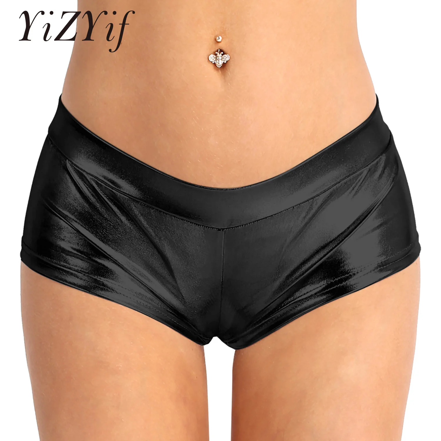 

YiZYiF Faux Leather Shorts Women Metallic Booty Shorts, Fashion Shiny Bottoms for Dancing, Raves, Festivals, Costumes