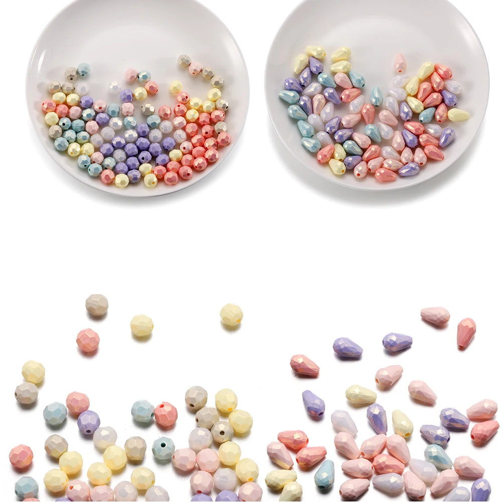 50-100 stücke Macaron Farbe Acryl facettierte Kugelform Wasser tropfenform Perlen lose Perlen für Schmuck machen DIY Halskette Armband