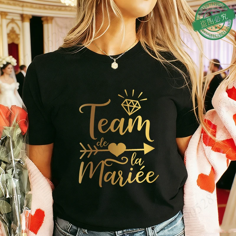 French Bachelorette EVJF Party T-Shirts Future Bride Team Gold Foil Print Women Clothing Short Sleeve Tees for Bridal Shower