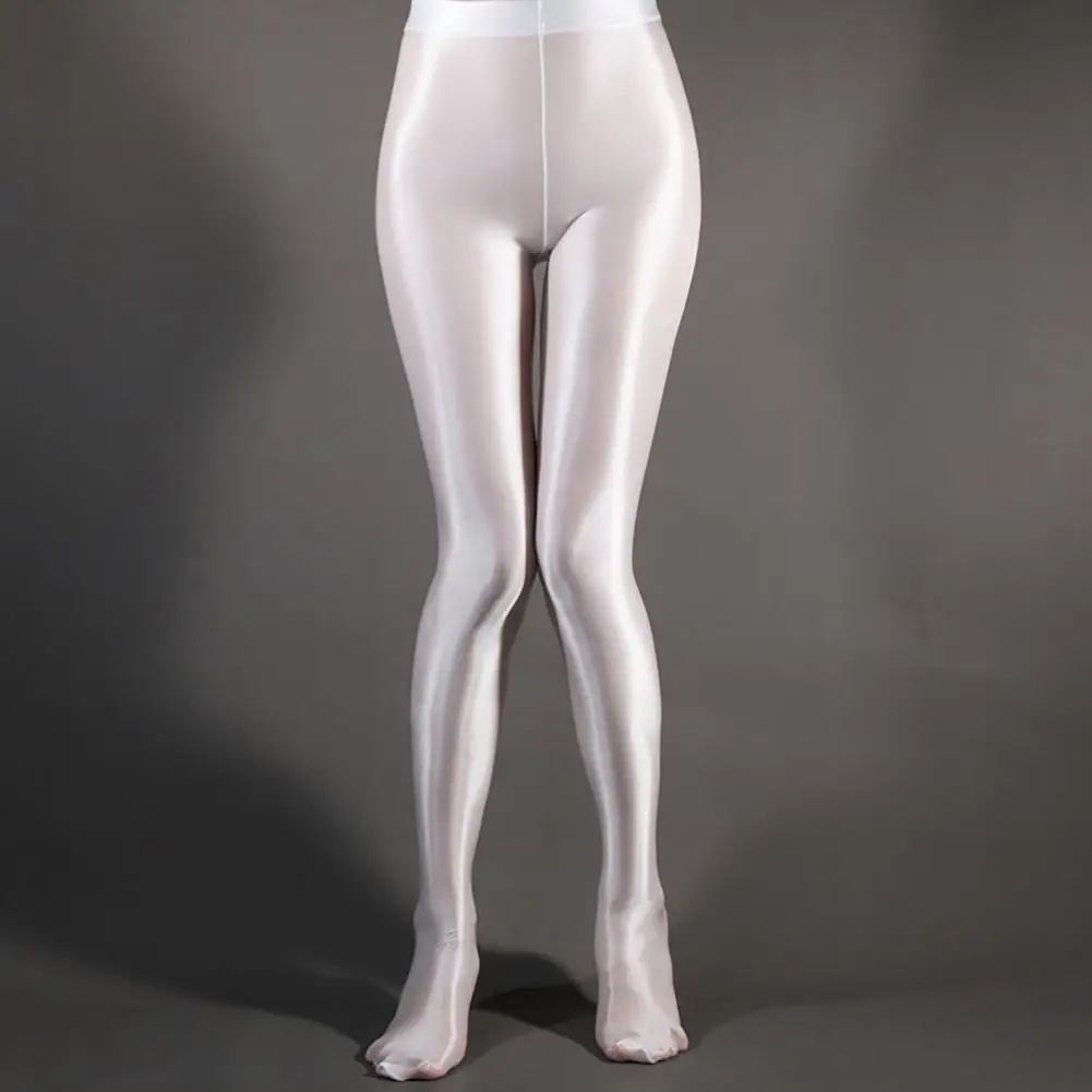 Skinny Smooth Surface Leggings Stage Performance Leggings Glossy Shiny High Waist Fitness with Socks Stage Show Yoga Pants