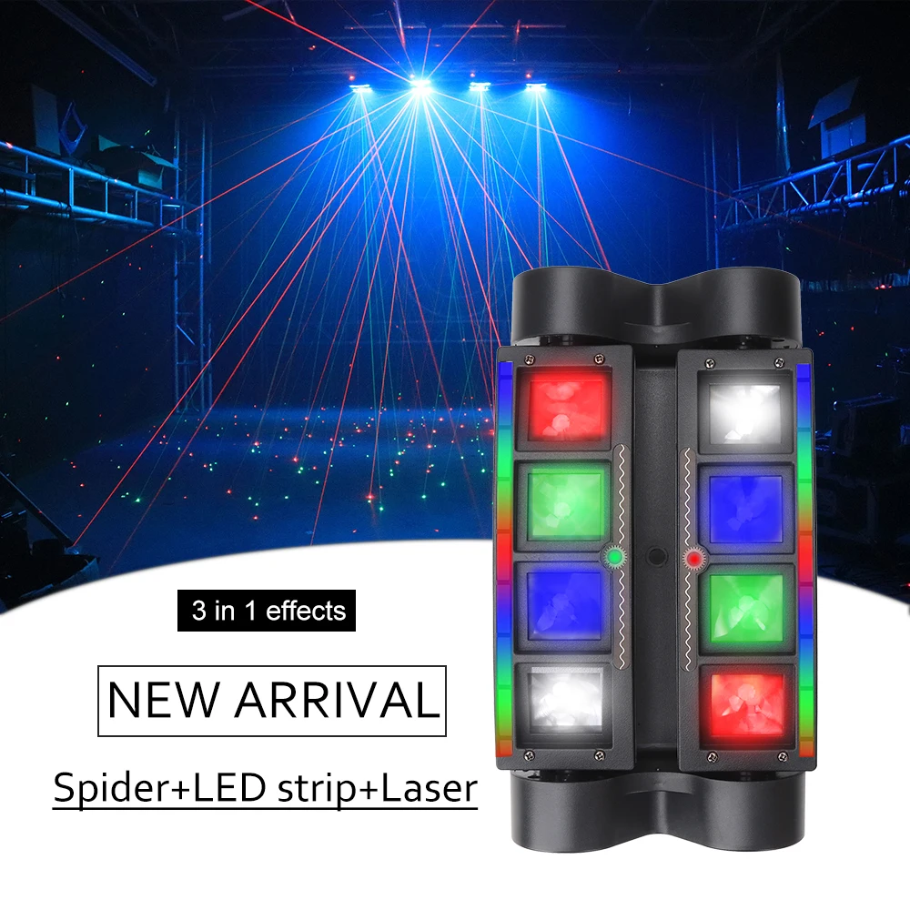 

Moving spider light 3in1 effects device dmx512 led strip disco wedding beam lighting dj home party laser projector