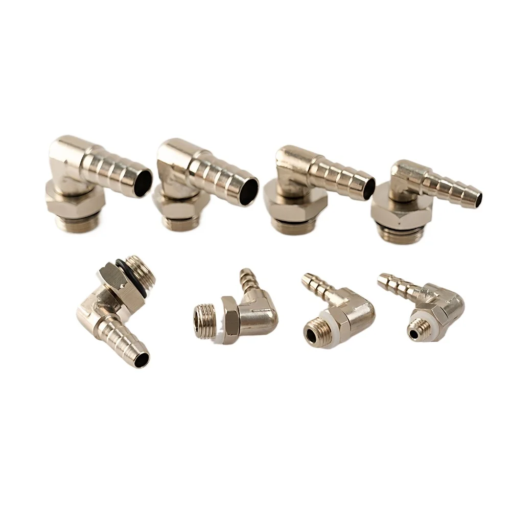 M5/6/8/10/12/14/16 To 4-15mm Hose Barb 360-Degree Rotatable Brass Elbow 90 De Fitting Water Cooling Tank Pipe Connector Fitting