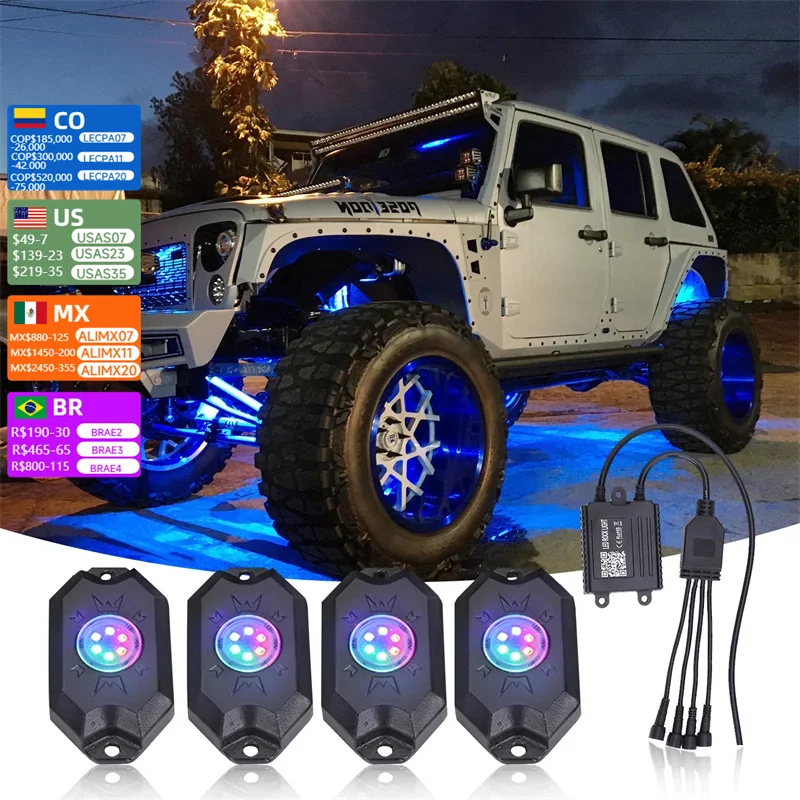 

Senlo 4/8/12 Pcs RGB LED Rock Lights Timing Function Music Mode Multicolor Neon LED Light for ATV UTV Boat off-road Motorcycle