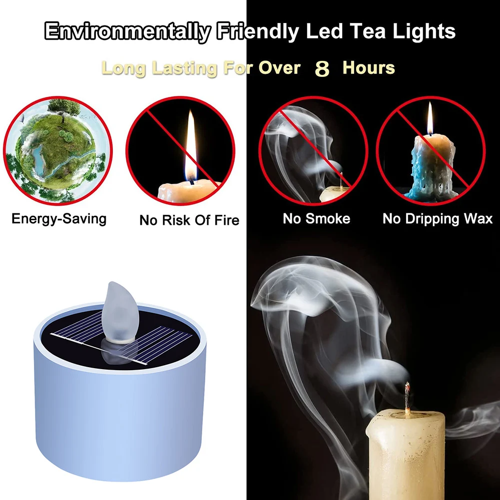 1pc/6pcs Solar Tea Light Led Candles Flameless Outdoor Waterproof Solar Tea Lights Rechargeable Candles for Party Garden Home