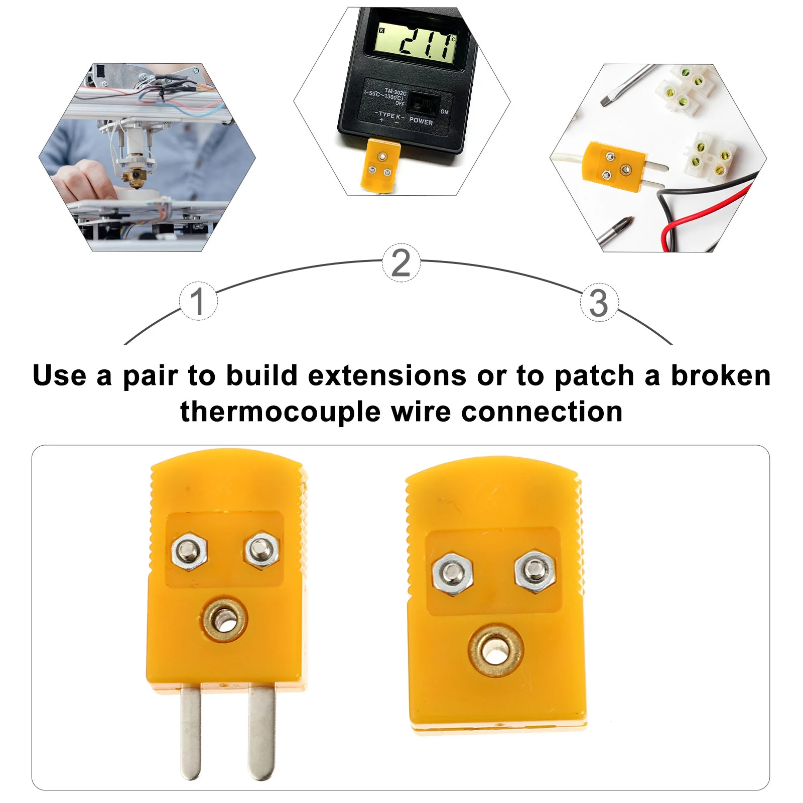 Hermaphrodite Connector Thermocouple 2 Pin Joint K Type Plug Adapter Wire Connectors