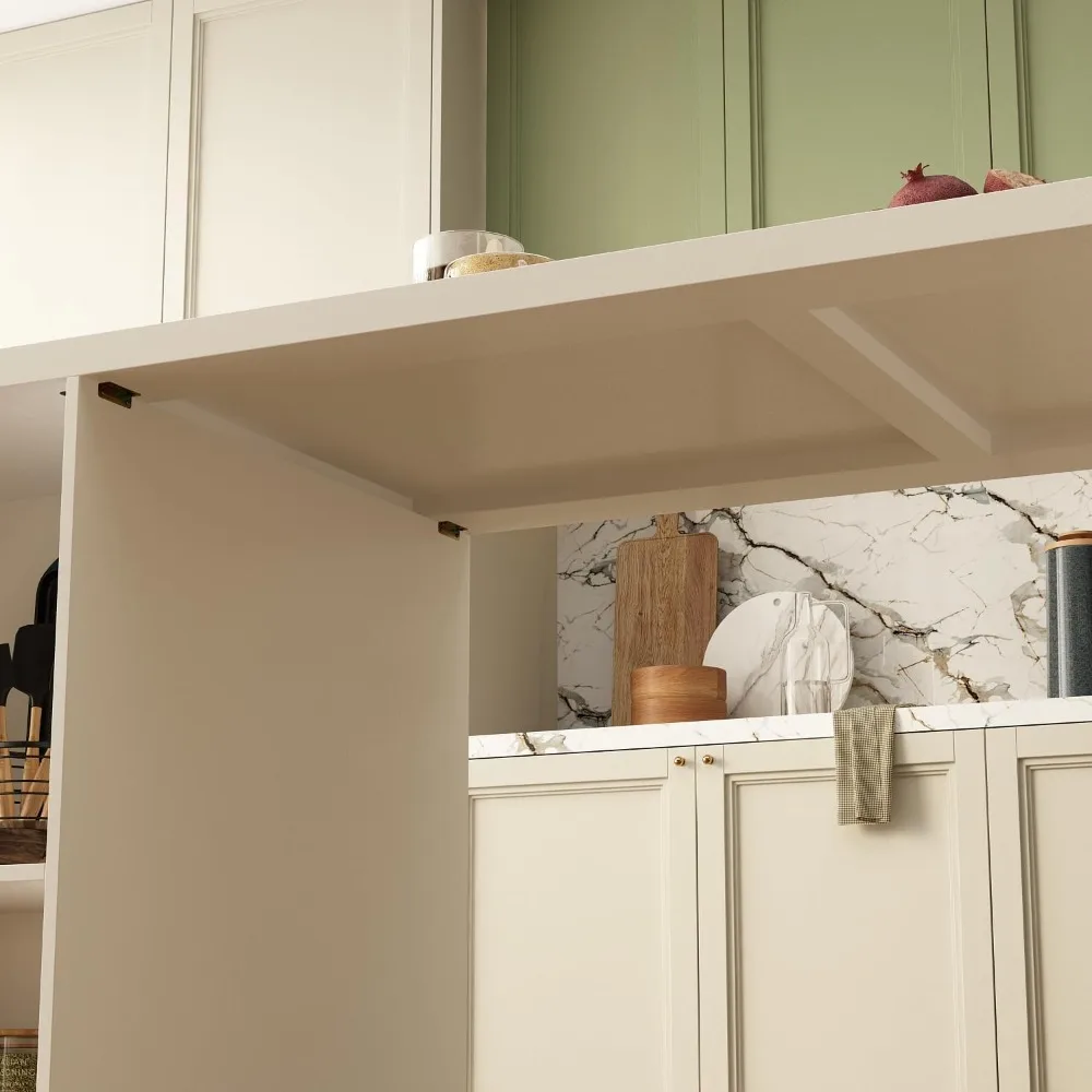 جزيرة المطبخ مقاس 80.7 بوصة مع مساحة تخزين، طاولة إعداد المطبخ الخشبية، خزانة تخزين قرطاسية بيضاء مع 3 أدراج، أرفف مفتوحة و2 كاليفورنيا #6