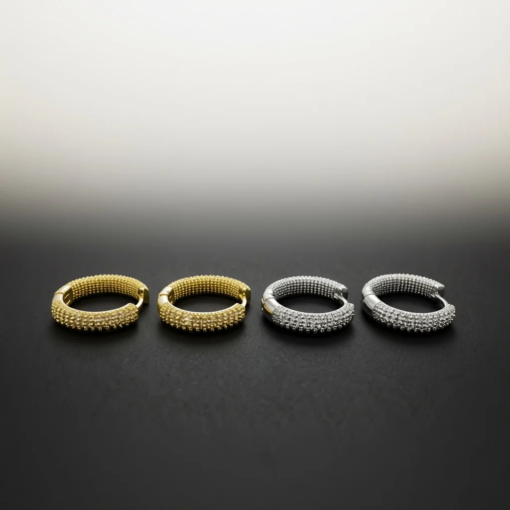 Silver Tone Half‑Pave Zircon Hoop Earrings for Women, Multi‑Row Sparkle & Smooth Plain Two‑Tone Click‑Top Hoops, Daily Fashion