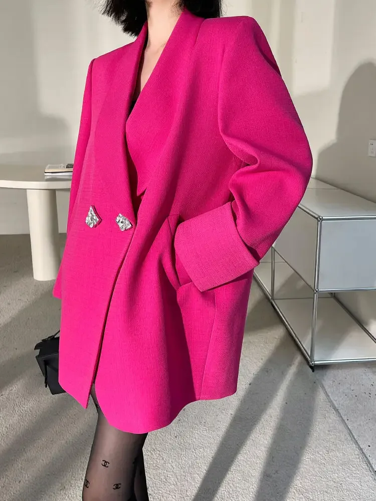 Chic High-end Blazer Women Clothing Trend Spring Autumn Jackets Mid-length Coats Design Loose Button Blazer Long Sleeve Tops New