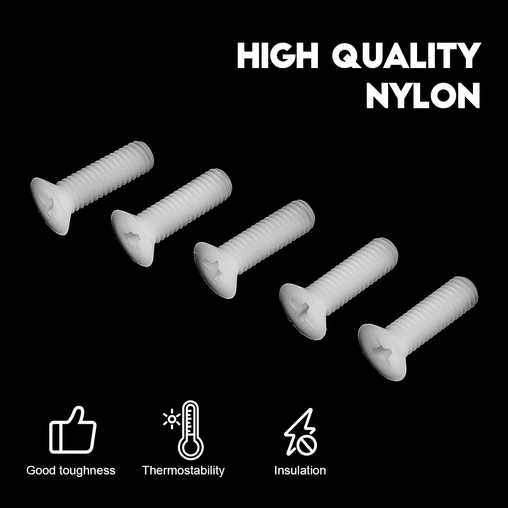 20-50 قطعة/الحزمة الصليب شقة رئيس البلاستيك آلة مسامير M2 M2.5 M3 M4 M5 M6 CSK رئيس مسامير النايلون الأبيض معزول فيليبس المسمار