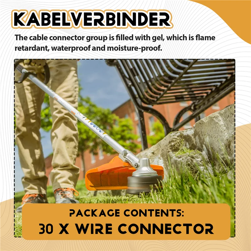 Conectores de cabo AY03-30PCS para cortadores de grama robóticos, conector de fio de cabo de conexão à prova d'água com enchimento de gel