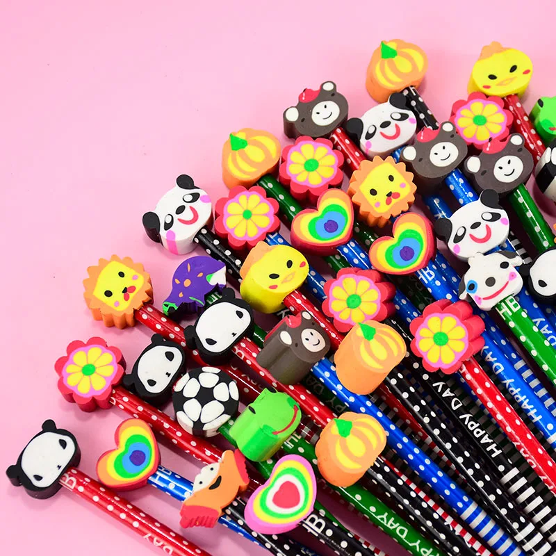 قلم رسم على شكل حيوان كرتوني مع ممحاة ، قلم رسم HB خشبي للأطفال ، هدايا حفلات أعياد الميلاد ، مواد حشو ، أدوات مكتبية ، 19 + ، 5-40