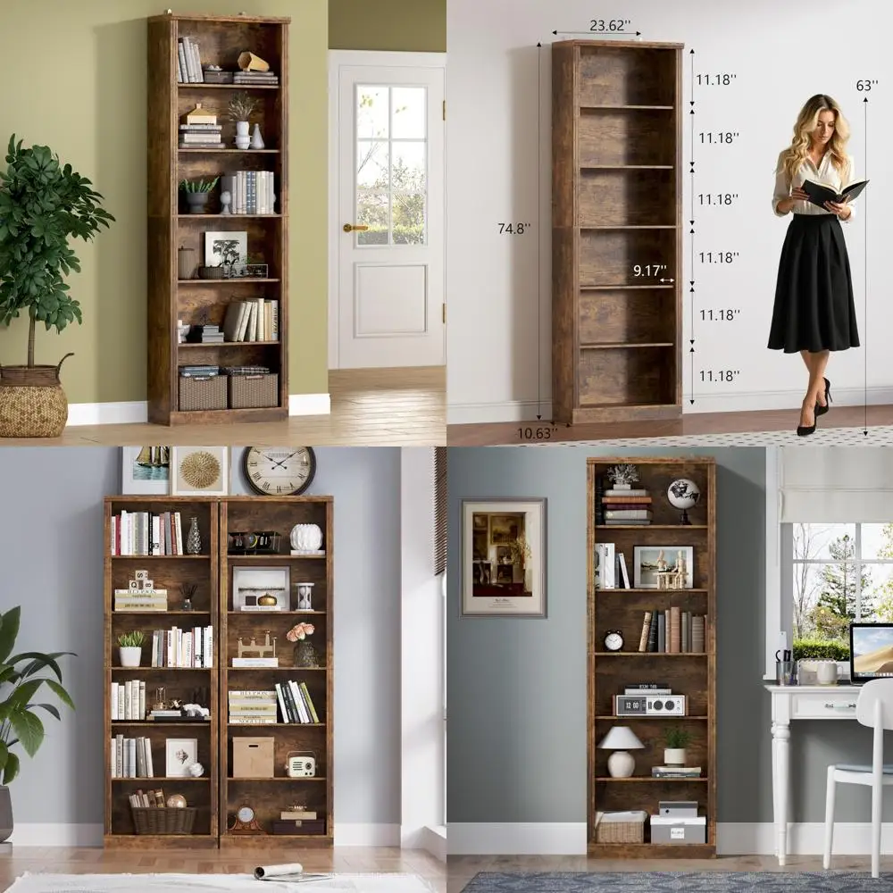 

Регулируемая 6-уровневая широкая книжная полка для современного хранения и витрины, 75-высокий открытый напольный книжный шкаф, органайзер шириной 24 дюйма