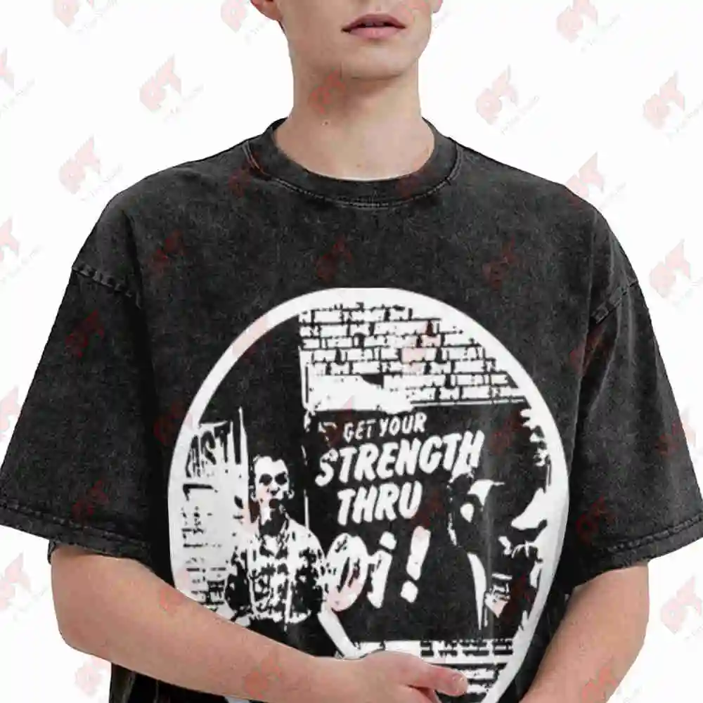 Strength Through Oi Skinhead Style Vintage Washed Tee Pure Cotton T-Shirt