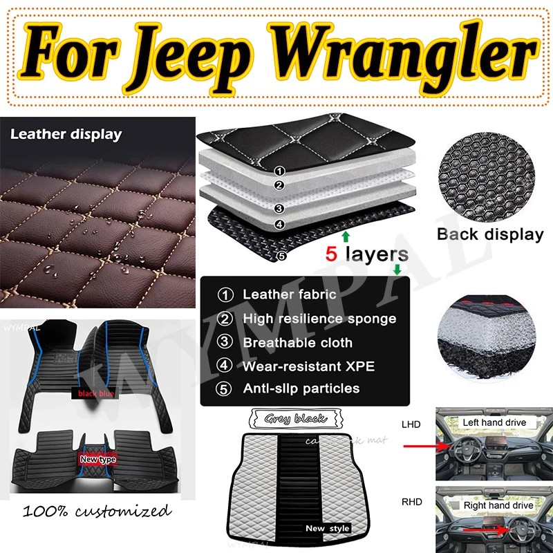 

Luxury Car floor mats for Jeep Wrangler（FOUR DOOR）2011 2012 2013 2014 2015 2016 2017 Custom auto foot Pads automobile