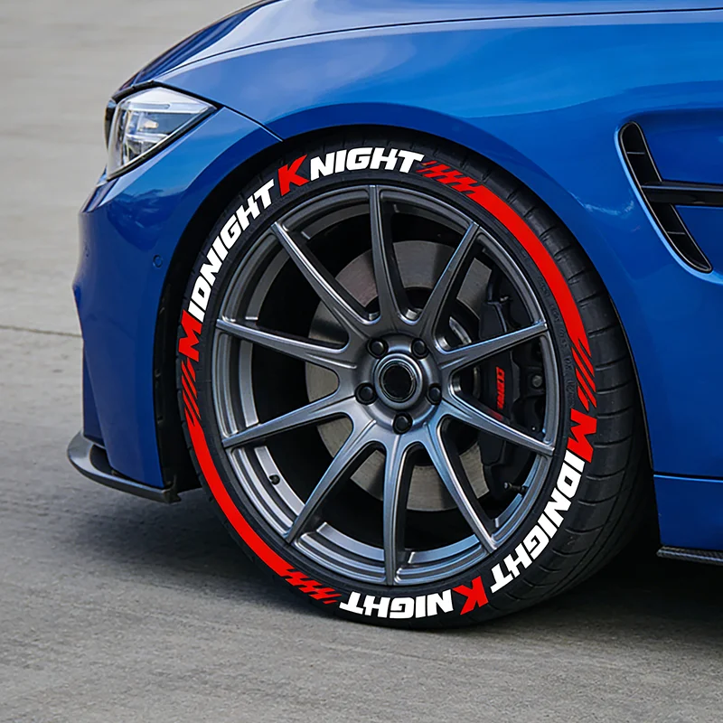 4 Tire MIDNIGHT KNIGHT Tire Stickers 8Pcs Full Set, Car Personalized Tire Decals, Durable Tire Letter Stickers