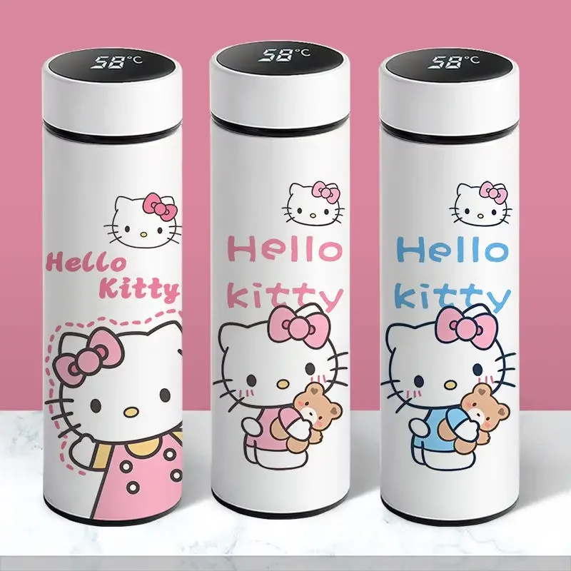 

Умный термос Hello Kitty с рисунком из мультфильма, чашка для воды с дисплеем для студентов, портативная вместительная чашка для воды из нержавеющей стали