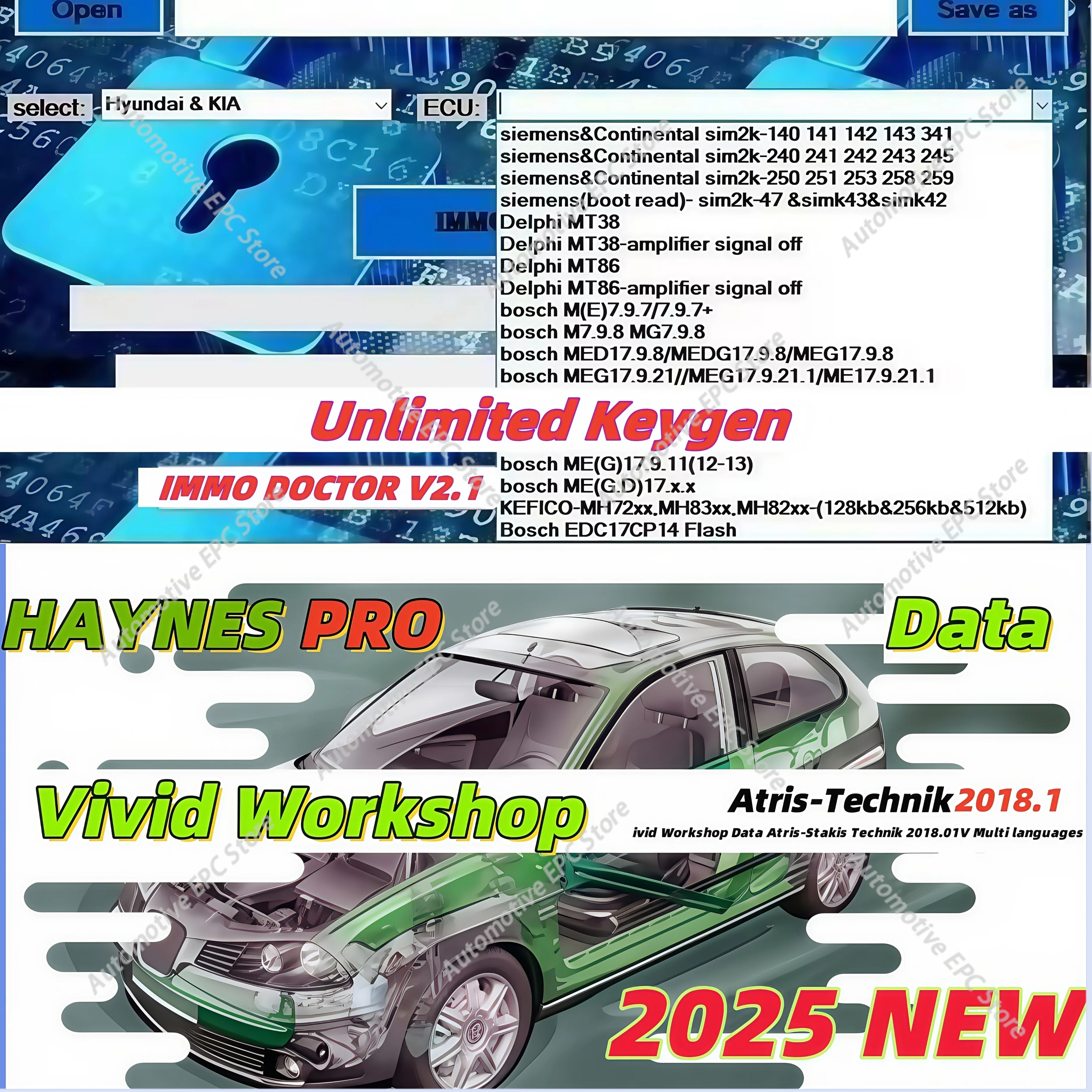 

Программное обеспечение для ремонта автомобилей 2026 Hot Car Repair Software IMMO DOCTOR V2.1+ с данными Vivid Workshop, Atris-Stakis Technik 2018.01V, многоязычное, с инструкцией