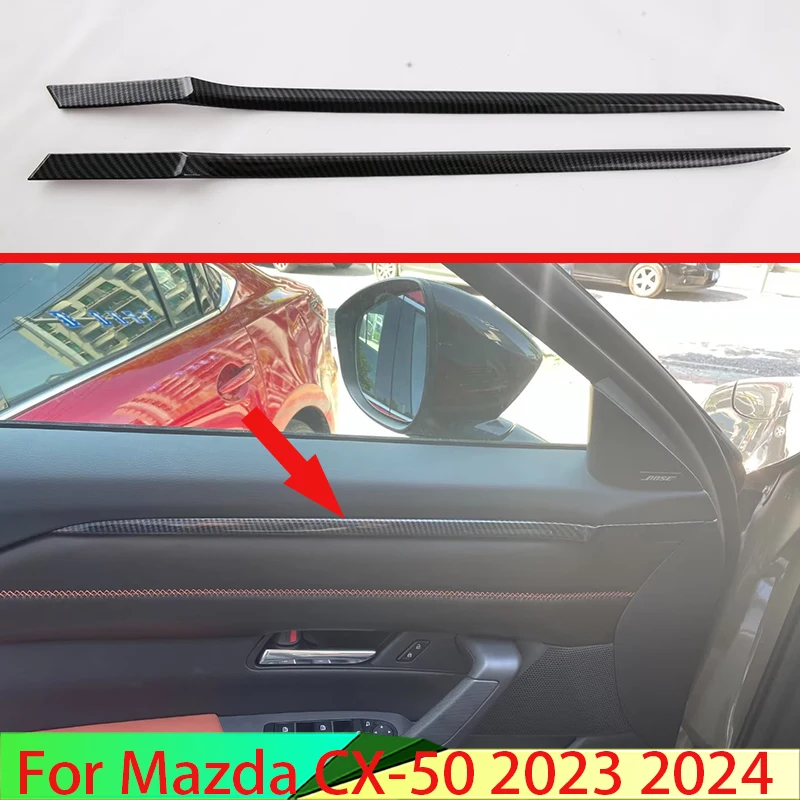 For Mazda CX-50 2023 2024 Car Accessories Carbon Fiber Style Inside Door Garnish Body Trim Accent Molding Cover Bezel Styling