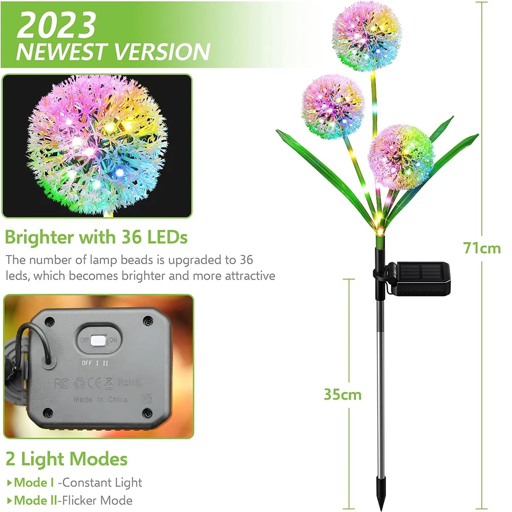 Solar Dandelion Flower Outdoor Light, LED impermeável, lâmpada decorativa para quintal e exterior, Garden Street Patio Decoration