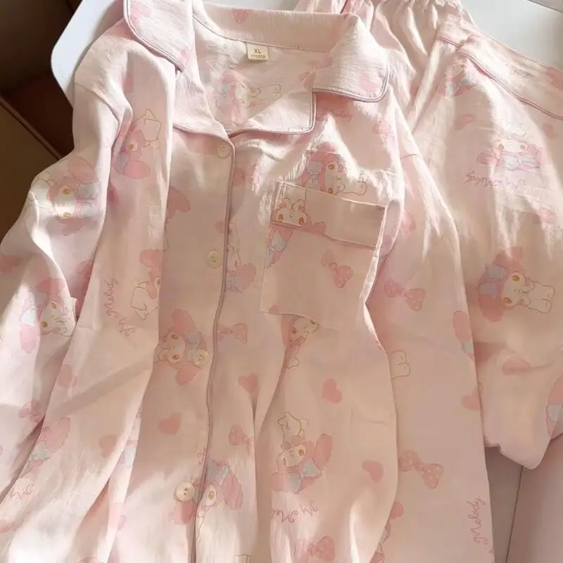 

Пижама Sanrio Mymelody для девочек, комплект из двух предметов, весенне-осенний комплект из хлопка Cloud Cotton с длинными рукавами и брюками, милая домашняя одежда, которую можно носить на улице