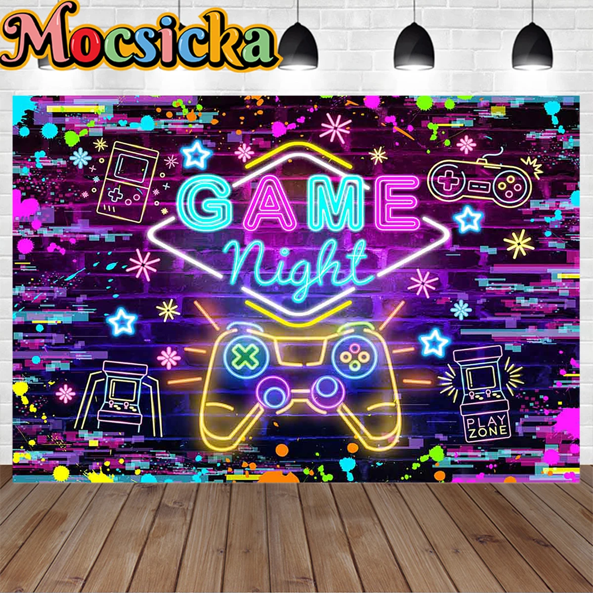 

Graffiti Birthday Game Party Night Decoration Background Glow Stick Photography Glitter Backdrop Play Zone Children Holiday Prop