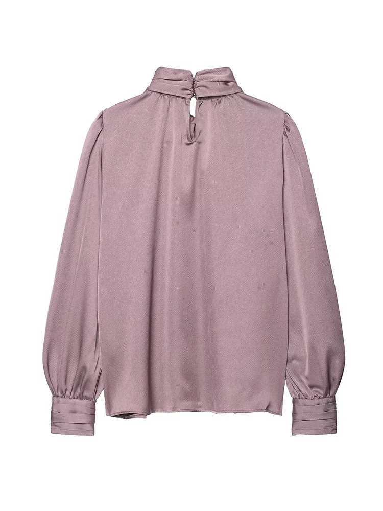 Elegant Office Lady Bow Solid Shirts Women Clothing Autumn New Long Sleeve Turtleneck Pullover Blouses Top Female Fashion