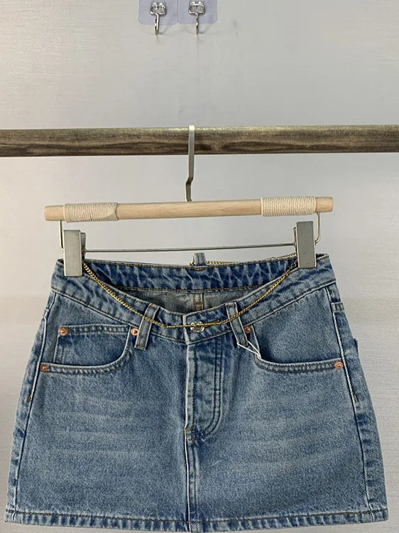 

Low Waist Metal Belted Denim Skirt Women's Slimming Versatile A-Line ort Skirt Summer New Arrival Casual Sle