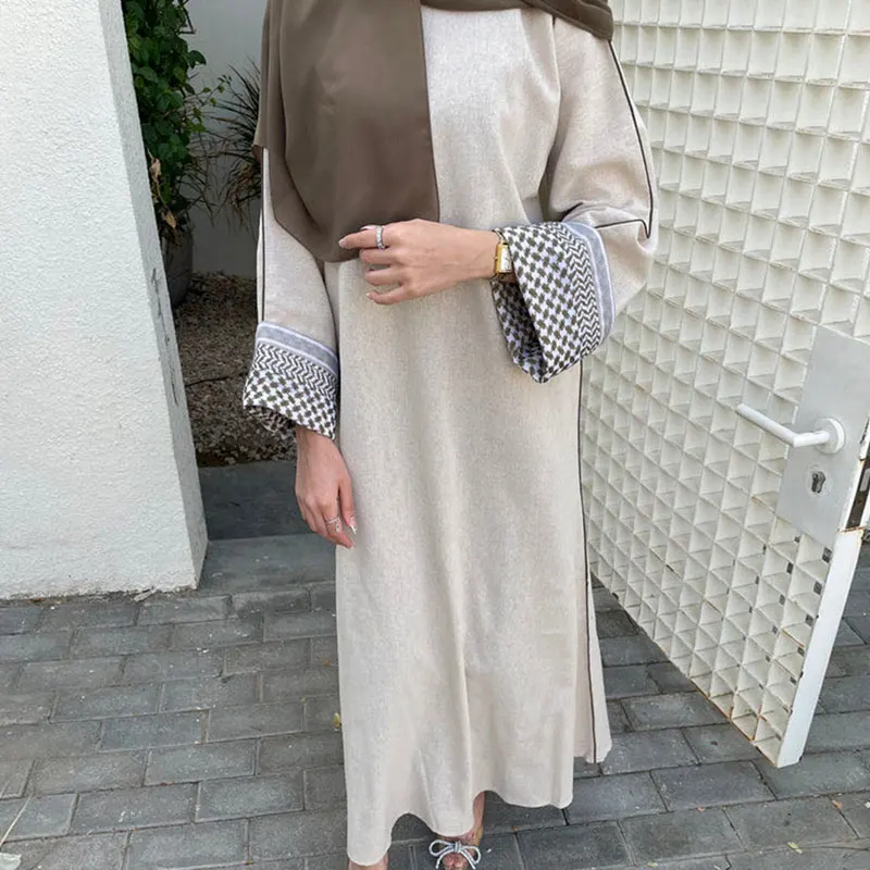 2024 Ramadan Keffiyeh Abaya Robe Kimono Palestinian Muslim Abayas Women Dubai Islam Bat Sleeve Long Dress Contrast Smock Kaftan