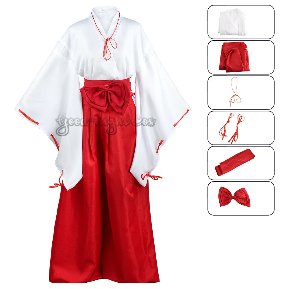 Anime Inuyasha Kikyou Cosplay Costume Shoes Wig  Kimono for Halloween Suit Women Role Play Clothing Party Uniform Wig Full Set