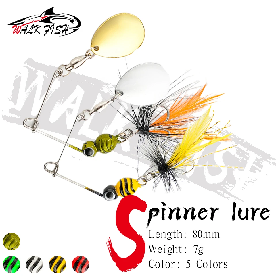 WALK FISH 1Pcs 80mm 7g Spinner Lure Metal Feather Tweeter Fishing Bait Curve Bait Artificial Sea Bass Swing Micro-root  Simulate