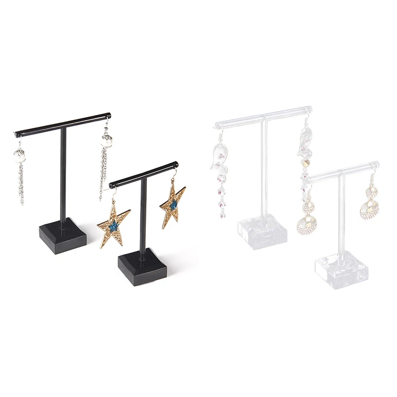 Acrylic Earrings Jewelry Display Rack Stand Organizer Holder Case Necklace Bouches Ornament Hanger T-Bar 2Pcs/Set