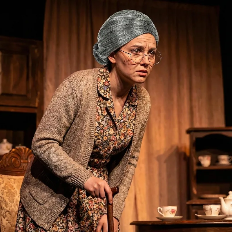 Costume de vieille dame, perruque de grand-mère avec lunettes de grand-mère, Costume de 100 jours d'école pour filles habiller Cosplay fête de famille Surprise